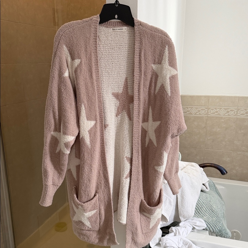 moon & madison Pink Star Cardigan Sweater